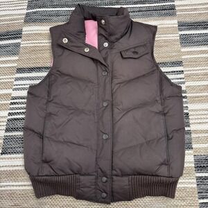 Vintage‎ Gap Vest Womens XS Brown Pink Down Puffer Quilted Snap Front Ribbed 00s